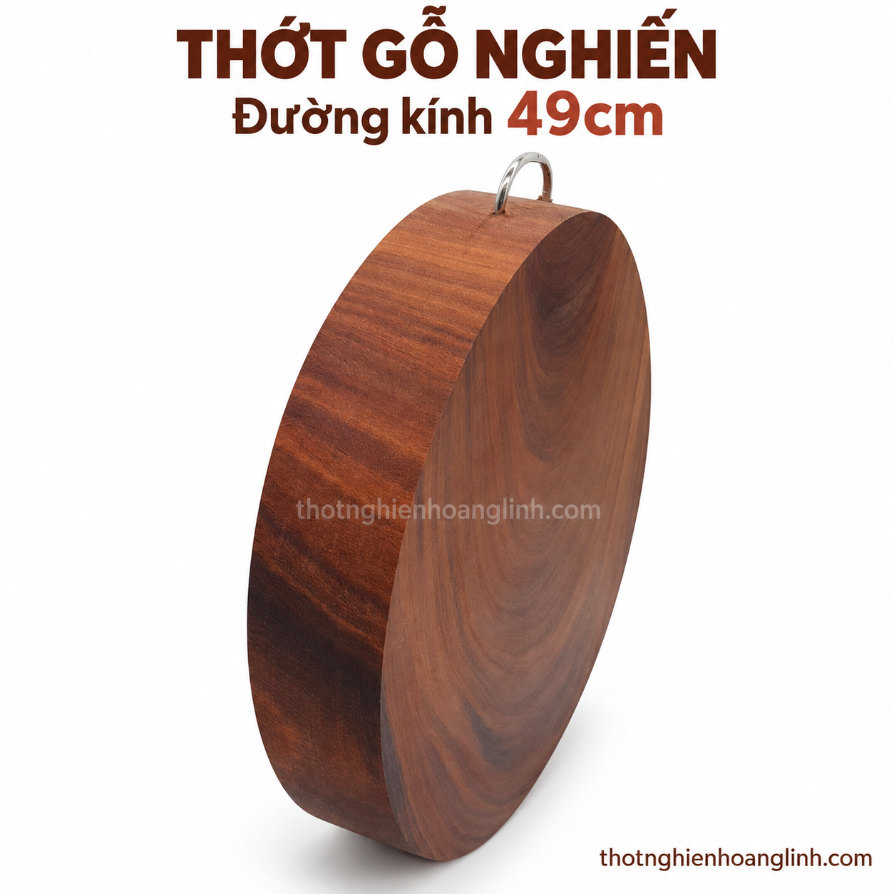 Thớt gỗ nghiến đường kính 49cm - Quai xách